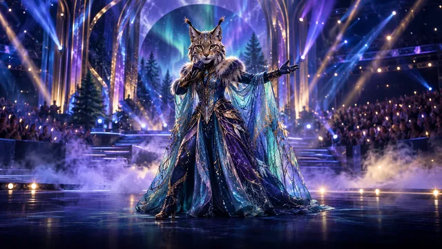 Naamioitu esiintyjä ilveksen asussa Masked Singer -lavalla